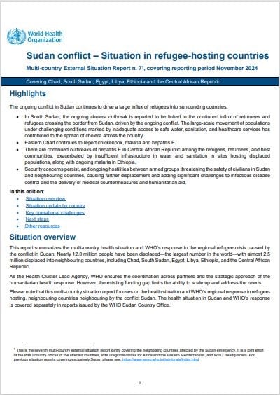 Sudan conflict – Situation in refugee-hosting countries, Multi-country External Situation Report #7, covering the reporting period November 2024