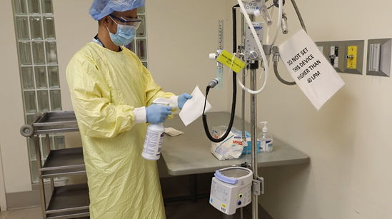 Thumbnail for the video showing decontamination of HFNC